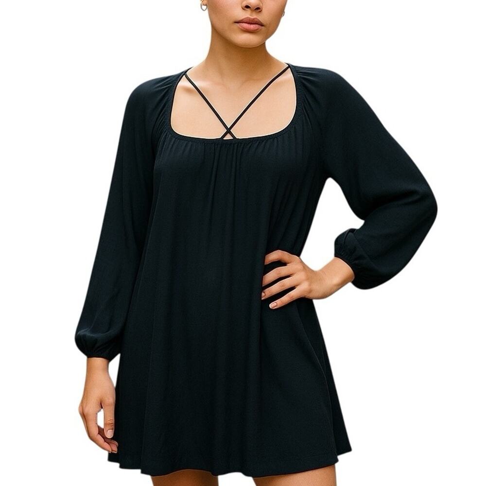 Samantha Treacy Navy Bubble Hem Dress Size 6 Long Sleeve Adjustable Neckline